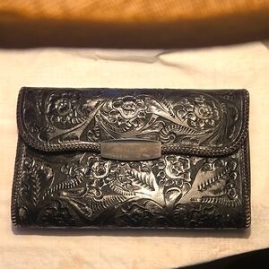 Tooled Leather Envelope Purse with Silver clasp